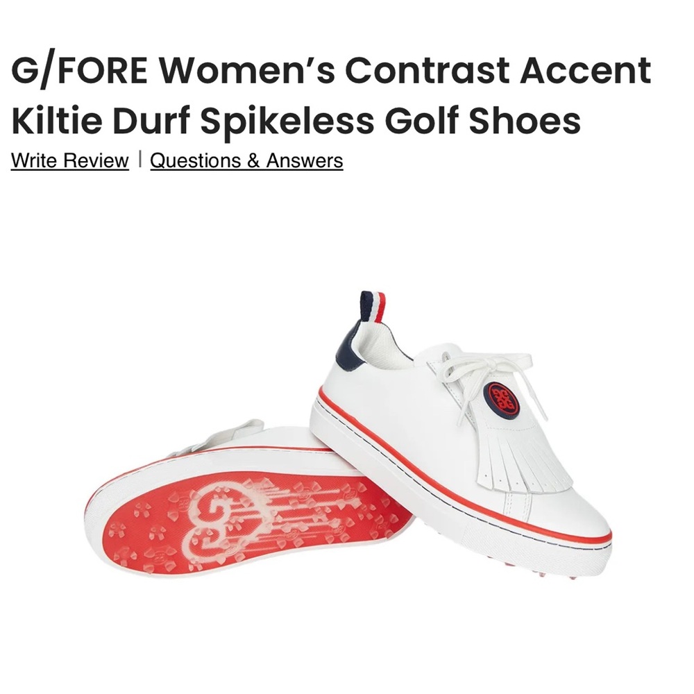 G/FORE Women's White Sneakers with Red Stripe and Navy Heel Tab